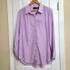 NWT Attitudes By Renee Split Sleeve Button Up Ruffle Cuff Striped Preppy Size 14